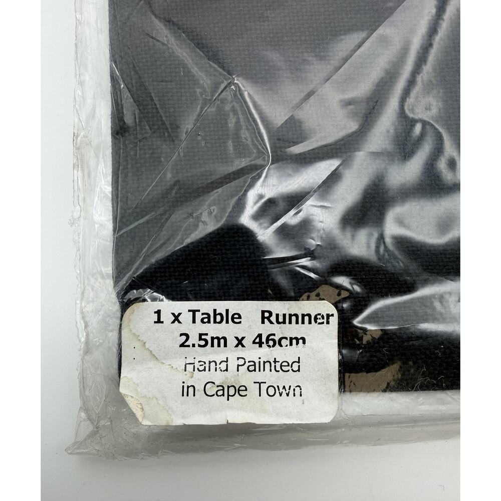 Carole Nevin Cape Town Art Linen Table Runner Hand Painted Black White 98"x 18" - Picture 2 of 5